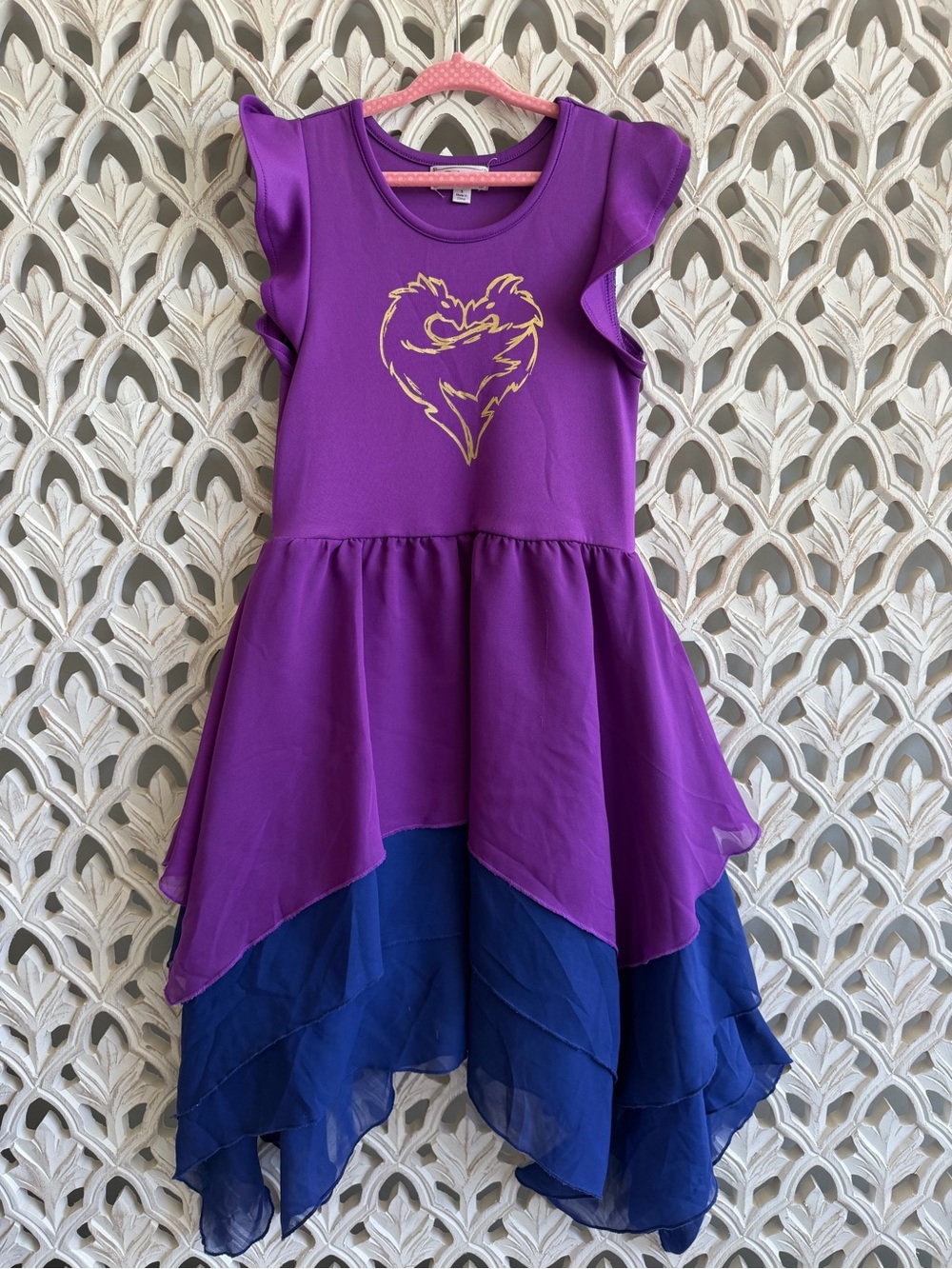 Disney Descendants Mal Dress Girls Size S D-Signed Purple Blue Handkerchief Hem